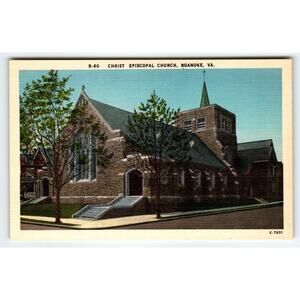 Christ Episcopal Church Roanoke Virginia Postcard Linen Unused VA Unused Vintage